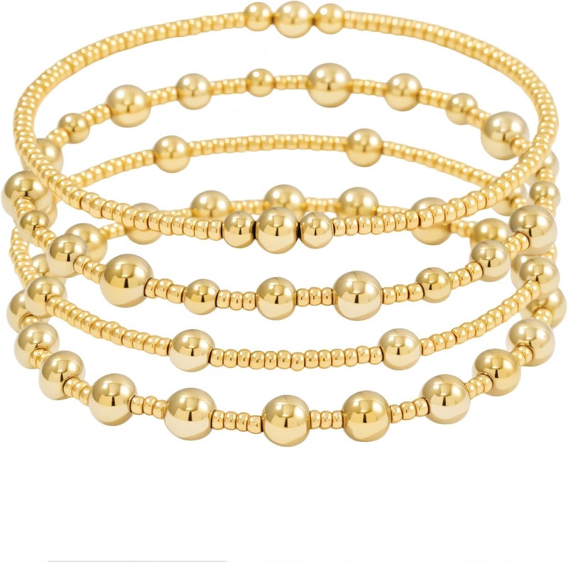 Pymach Store Dainty Gold Plated Pearl Crystal Beaded Bracelets Set for Women 14K Gold Plated Bead Pearl Beads Bracelet Stackable Paperclip Link Chain Bracelets Gold Plated Bracelets for Women Trendy Jewelry - Image 1